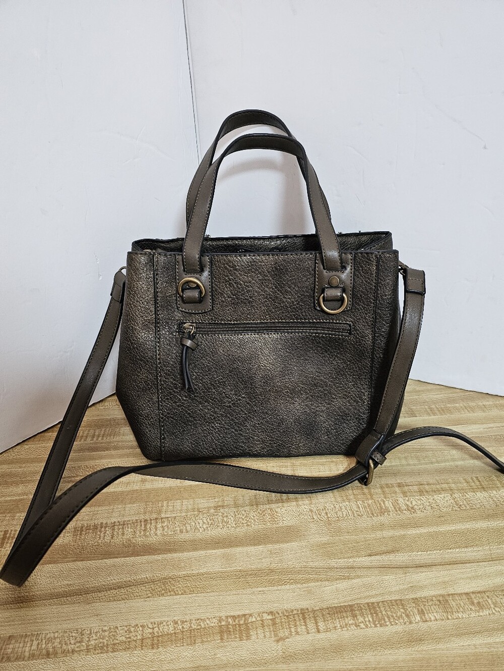 Simply Noelle Metallic Bronze Satchel Crossbody Handbag Purse Medium Superb